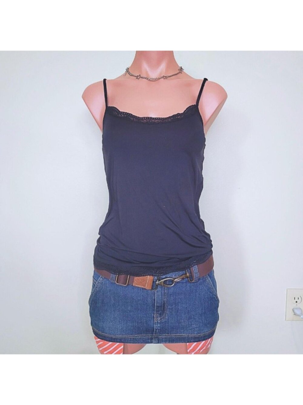 Sentimen’s Gothic Sheer Lace Trim Mesh Overlay Camisole Tank (L)